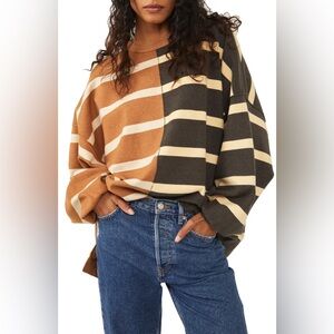 Free People | Uptown Stripe Pullover | Small | Spiced Oatmeal Combo